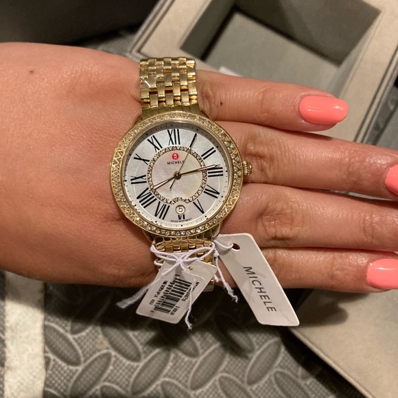 NWT Michele Gold Serein 16 Diamond Dial watch